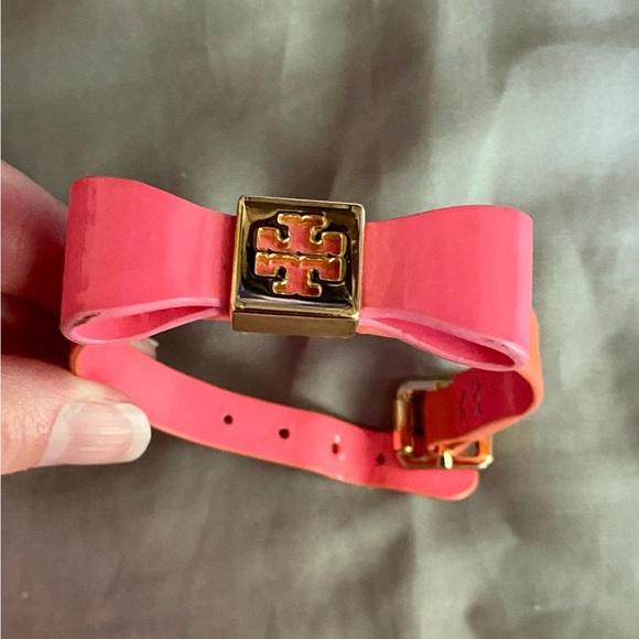 Tory Burch Bow Leather Bracelet, Neon Pink-Orange - Picture 1 of 8